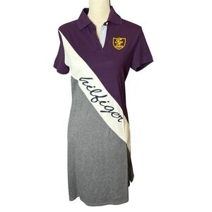Tommy Hilfiger Polo Dress Purple Gray White Logo Short Sleeve Casual
